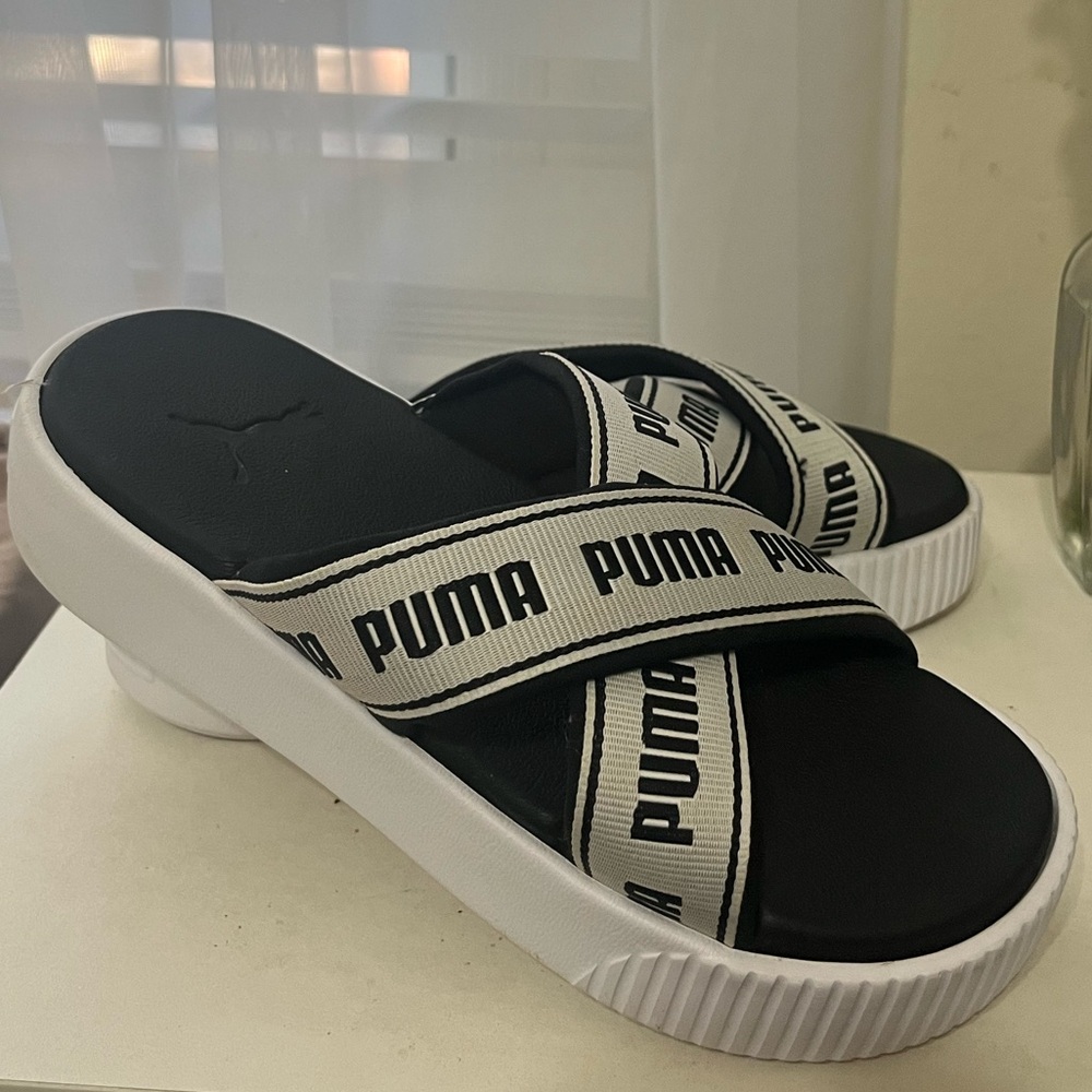 Black & White Puma Platform Sandals